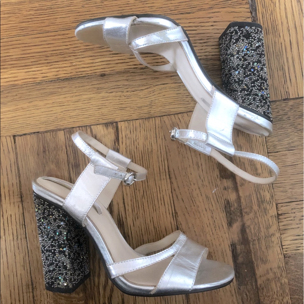 Zara silver jewel-encrusted block heel sandals